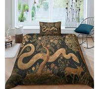 Ancient Murals, A Big Snake and A Little Deer in The Forest Juego De Cama Impresión En 3D,Funda De Edredón Microfibra 3 Unidades para Adolescentes Niño Niña Single（135x200cm）