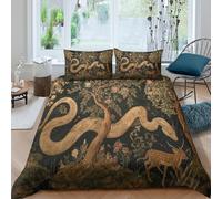 Ancient Murals, A Big Snake and A Little Deer in The Forest Juego De Ropa De Cama De 3 Piezas,3D Impresión Funda De Edredón Microfibra Funda Nórdica Y Funda De Almohada Double（200x200cm）
