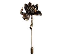 Ancient Personality Lotus Flower Brooch Shirt Lapel Pin Suit Corsage Long Needle Pins and Brooches for Women and Men Accessories (Antique Silver Plated)