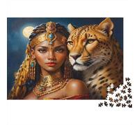 Ancient Queen with Leopard 100% Recycled Cardboard Queen & Leopard 1000Pc Puzzle Adults Unique Classic Educational Games Brainteasing 70x50cm/1000pcs