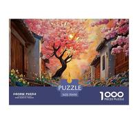 Ancient Style Street with Pink Cherry 1000 Pcs Papel Ecológico Rompecabezas Country Scenery Liberador De Estrés Juego Creativo Puzzle para Adultos Y Niños 70x50cm/1000pcs