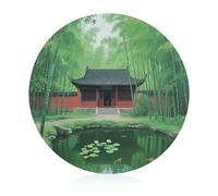 Ancient Temple in Bamboo Forest - Tabla de cortar resistente a los arañazos, tabla de cortar portátil, tabla de cortar redonda de vidrio para cocina, picnic al aire libre, 7.9 pulgadas