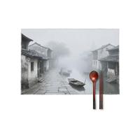 Ancient Town in The Morning Mist Placement Mats for Dining Table Place Mats Suitable for Personal Dining Tables Dinner Parties BBQ Weddings