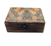 Ancient Wisdom Caja de Madera de Cerámica Esmaltada Mediana - 15x10x6cm - Patrón Tradicional