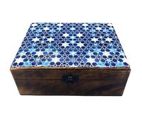 Ancient Wisdom Caja de Madera Grande de Cerámica Esmaltada - 20x15x7.5cm - Estrellas Azules