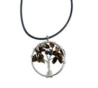 Ancient Wisdom - Colgante de árbol de la vida con ojo de tigre, joyas de piedra preciosa natural para la fuerza, la protección y la curación, collar de ojo de tigre hecho a mano, talla única, metal