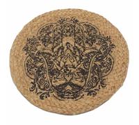 Ancient Wisdom Mantel Individual Natural - Yute y Algodón 30cm - Hecho en India (Estampado Hamsa Mano Fátima)