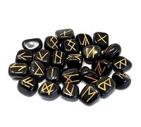 Ancient Wisdom Runes Stone Set in Pouch - Black Agate