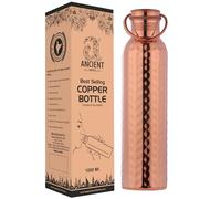 ANCIENTIMPEX HealthGoodsEU - Botella de agua martillada de cobre puro con asa de transporte de 1000 ml | Botella de agua a prueba de fugas sin costuras para beneficios ayurvédicos