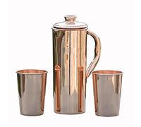 AncientImpex Jarra de cobre puro de 1 litro de capacidad con 2 vasos para beneficios para la salud de Ayurveda (33.8 onzas líquidas)