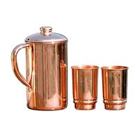 ANCIENTIMPEX Jarra de cobre y 2 vasos para beneficio de salud Ayurveda | Juego de jarra de agua con vaso