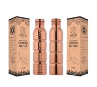 ANCIENTIMPEX Juego de 2 botellas de agua de cobre puro, 33.81 onzas líquidas, sin costuras, a prueba de fugas, para salud, desintoxicación e hidratación diaria