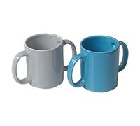 ANCIENTIMPEX Juego de 2 tazas de cerámica con doble asa para un agarre seguro, 350 ml, azul, gris