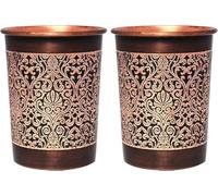 ANCIENTIMPEX Juego de 2 vasos de cobre, patrón floral, capacidad de 300 ml para beneficios de salud ayurveda