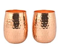 ANCIENTIMPEX Juego de 2 vasos de cobre puro martillado, diseño de barril de 250 ml para beneficios ayurvédicos para la salud.