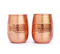 AncientImpex Juego de dos vasos de cobre puro (99.74%) de 350 ml martillados (11.8 onzas líquidas de EE. UU.) de capacidad | Vidrio de cobre de viajero para servir agua
