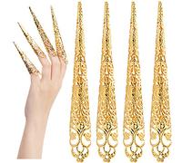 ANCIRS 10 Pack Finger Nail Tip Claw Rings, Ancient Queen Costume Fingertip Claw Nail Rings Decoration Accessory, Finger Knuckle Protectors for Halloween Cosplay Drama Dance Show- Golden Color