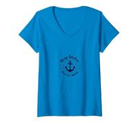 Ancla aquí por un Tiempo Playa náutica Camiseta Cuello V, Mujer, Zafiro, S