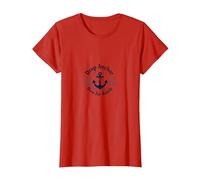 Ancla aquí por un Tiempo Playa náutica Camiseta, Mujer, Rojo, XXL