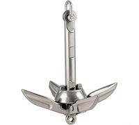 Ancla plegable de acero al carbono de 1.5 libras con cuerda de 8 m y boya para canoa KAYAK Barcos pequeños, estructura de cuatro garras para un anclaje seguro en aguas poco profundas (ancla plateada)