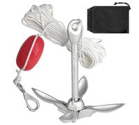Anclaje para barco, 1,5 kg, ancla plegable, juego de ancla, con 20 m de cuerda, mosquetón y bolsa de almacenamiento, accesorios para barcos, anclaje plegable para botes inflables, SUP, kayak, canoas y