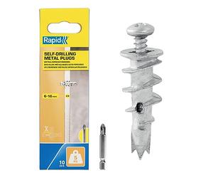 Anclajes autoperforantes para cavidades Rapid Metall, 6-16 mm, capacidad de carga de 5 kg, juego de 10 unidades con tornillos y broca.