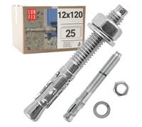 Anclajes metálicos M12x120 mm, 25 piezas, tacos de expansión de acero galvanizado con tuerca y arandela, perno de anclaje para hormigón, mampostería, muro, sujeción de estructuras, Lun Fix