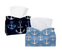 Anclajes y ruedas de barco sobre fondo azul, soporte rectangular para pañuelos, dispensador de servilletas faciales decorativo para baño, cocina, mesa de café, coche