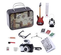 ANCLLO 12 Piezas Accesorios de casa de muñecas en Miniatura Casa de muñecas Juego de Viaje Vintage Decoración de Muebles de jardín en Miniatura con Taza Cámara Guitarra Libros Gafas, etc.