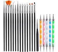 ANCLLO 15 Piezas de Pincel uñas Acrilicas de UV Gel, pintura de uñas que detalla el cepillo pluma, Nail Art Pintura línea Herramienta con 5pcs Dotting Tool para Profesional Nail Pen Designer