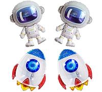 ANCLLO 4 globos de dibujos animados de gran tamaño para el espacio exterior, globos de astronauta y cohete para fiestas temáticas de planetas, suministros de ducha y fiesta de cumpleaños