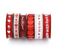 ANCLLO 6 rollos de cintas impresas para el día de San Valentín, cintas de satén para envolver regalos, suministros de bricolaje