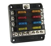ANCLLO Bloque de fusibles de 6 vías con bus negativo - ATC/ATO Caja de fusibles de 6 circuitos, terminales de conexión por perno, 70 piezas de etiqueta adhesiva, para barco de 12 V / 24 V