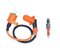 ANCLLO Bobina de Encendido de Carreras de Alto Rendimiento + bujía de 3 electrodos para ciclomotor GY6 50cc 80cc 125cc 150cc ATV Go Kart