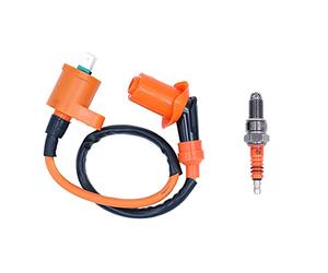 ANCLLO Bobina de Encendido de Carreras de Alto Rendimiento + bujía de 3 electrodos para ciclomotor GY6 50cc 80cc 125cc 150cc ATV Go Kart