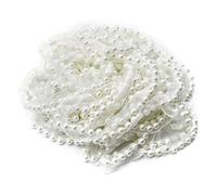 ANCLLO Cinta de Gasa con Cuentas de Perlas Blancas de 10 m, Cinta de Encaje de Perlas de 8 mm para Decoraciones de Bodas Nupciales, Costura y Manualidades