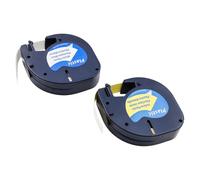 ANCLLO Compatible con repuestos de Cinta de plástico Dymo Letratag para Impresora Dymo, Recarga de Etiquetas Autoadhesivas, máquina Fabricante LT-100H, 91201-91205, Negro sobre Blanco/Amarillo