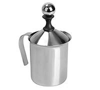 ANCLLO Espumador de leche manual, bomba de mano de acero inoxidable espumante de leche de mano, jarra espumante manual para hacer espuma de leche japonesa de doble capa (400 ml)
