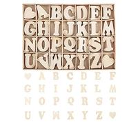 ANCLLO Juego de 112 letras de madera A-Z y corazón con bandeja de almacenamiento, letras del alfabeto de madera natural para artes, manualidades, decoración de exhibición de boda