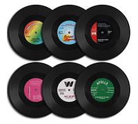 ANCLLO Juego de 6 posavasos, manteles individuales de vinilo retro de 4.1 pulgadas para bebidas frías y calientes, protección antideslizante para mesa evita resbalones