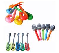 ANCLLO Juego de Instrumentos Musicales Inflables de 15 Piezas Guitarra Inflable, micrófono Inflable, Juego de Globos de Estrella de Rock, Suministros para Fiestas de cumpleaños