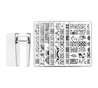 ANCLLO Juego de Placas para estampación de uñas, 8 Modelos, Plantilla para decoración de uñas, Estampado de imágenes de uñas, Plantilla, Placas de Metal, Tatuaje de uñas