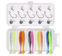 ANCLLO Juego de señuelos de pesca, anzuelos, anzuelos suaves, ganchos de gusano, pesas, enganches giratorios, accesorios de pesca para agua dulce o salada