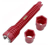 ANCLLO Llave multiusos 8 en 1 para instalación de grifo y fregadero, herramienta de fontanería para inodoro, fregadero, baño, cocina, fontanería, color rojo