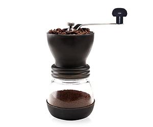 ANCLLO Molinillo de Café Manual, De Acero Inoxidable de 12 onzas (350 ml) con rebabas de cerámica, negro, con mango de acero inoxidable y cala de silicio para Hogar, la Oficina o los Viajes