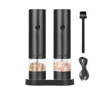 ANCLLO Molinillo eléctrico de Sal y Pimienta (2 Unidades), Recargable por USB, con Base de Almacenamiento, Grosor Ajustable, Cable de Carga y Base de Cepillo.