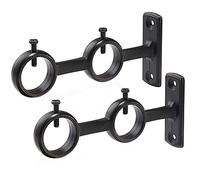 ANCLLO Soporte para barra de cortina, 2 soportes dobles para barra de cortina, ganchos dobles para sala de estar, dormitorio, barras de cortina (negro)