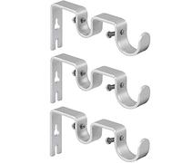 ANCLLO Soportes de barra de cortina resistentes, soportes dobles para barra de cortina, soportes dobles de 1 pulgada y 5/8 pulgadas (juego de 3, plateado)