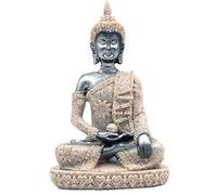 ANCLLO The Hue Sandstone Meditación Estatua de Buda Escultura Tallada a Mano - Adornos de Buda para decoración del hogar, Figura de resina de piedra arenisca tallada, Negro Dorado #8133