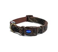 Ancol Country Check - Collar Ajustable para Perros y Cachorros, Base de Nailon marrón con Tela Inspirada en el Campo, Cierre de Hebilla a presión, tamaño Grande, 45-70 cm